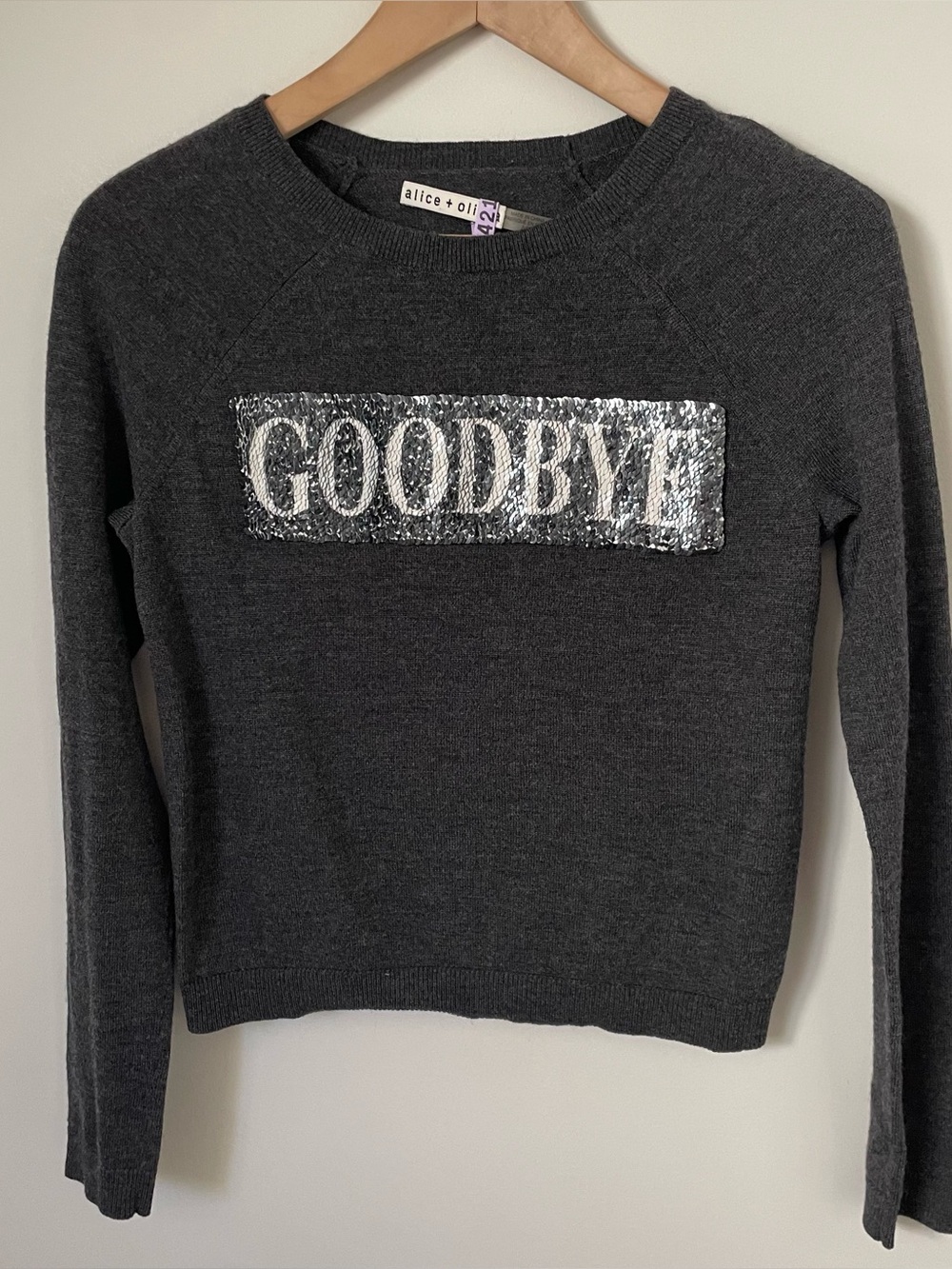 Alice and Olivia Hello Goodbye Embellished Wool Blend Sweater Grey Size Small